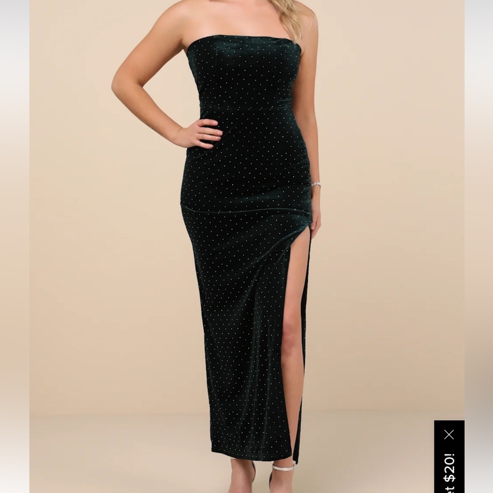NWT / Dark Green Rhinestone Formal Strapless Dress